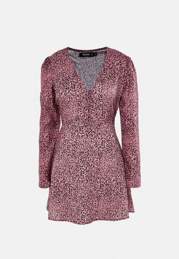 Blush Leopard Print Half Button Tea Dress, Pink