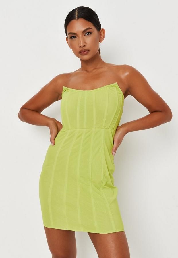 Tall Lime Mesh Bandeau Corset Mini Dress, Lime