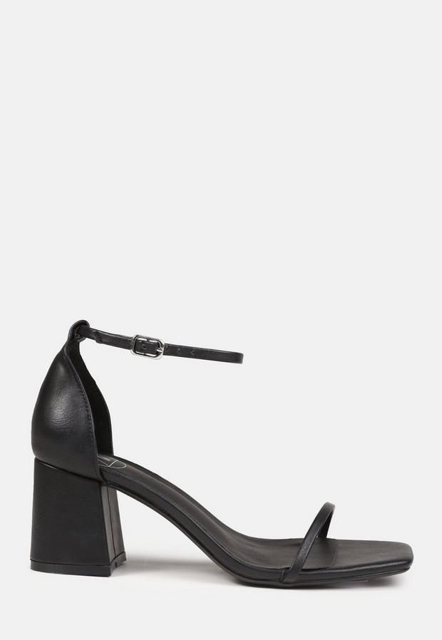 Black Wide Fit Barely There Mid Block Heeled Sandals, Black