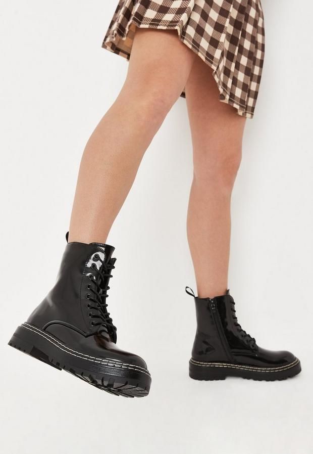 Black Sole Stitch Lace Up Chelsea Boots, Black