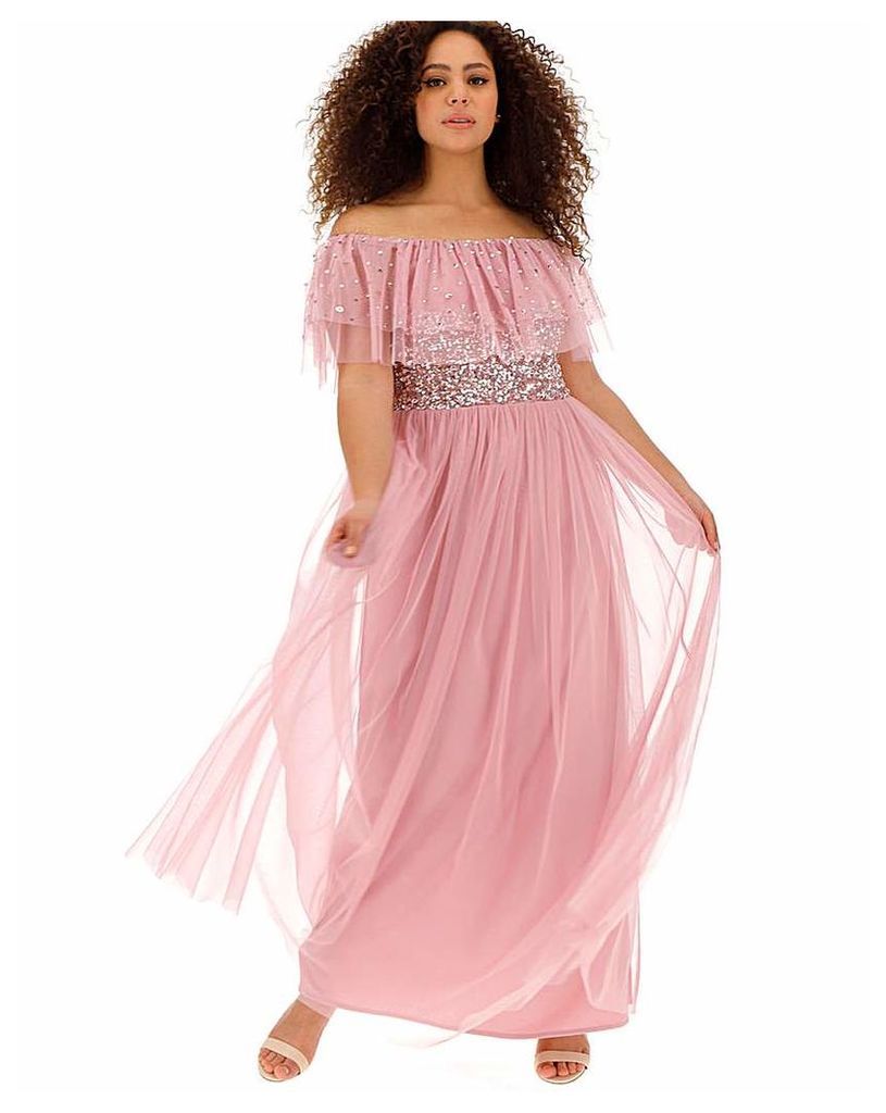 Maya Curve Rufflle Bardot Sequin Dress