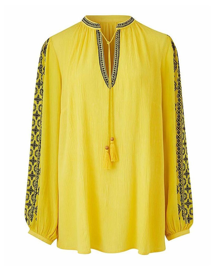 Yellow/Black Embroidered Peasant Blouse