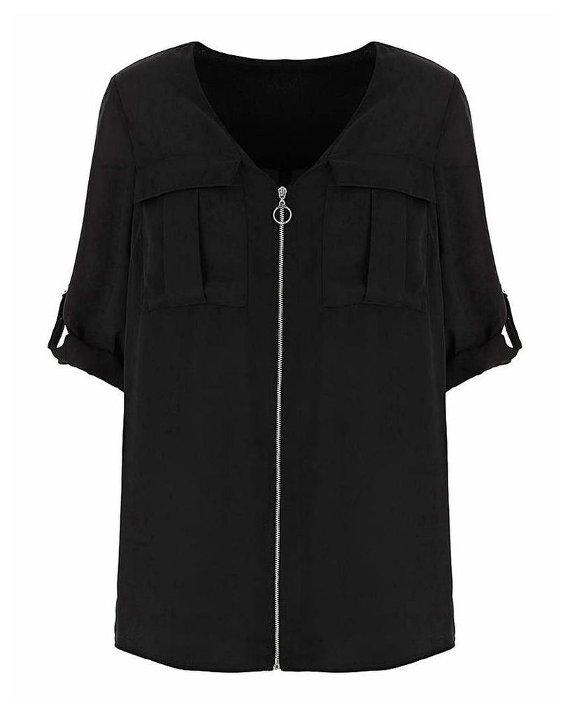 Black Double Pocket O-Ring Zip Shirt
