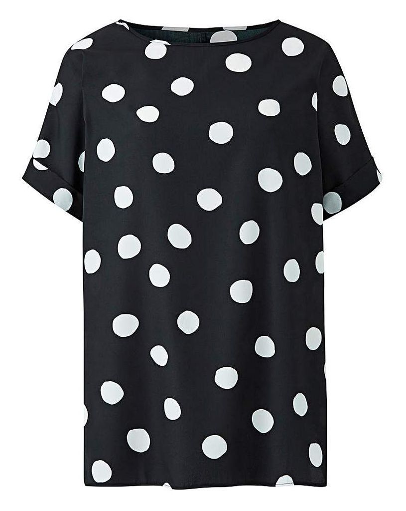 Spot Drop Sleeve Top with Curved Hem