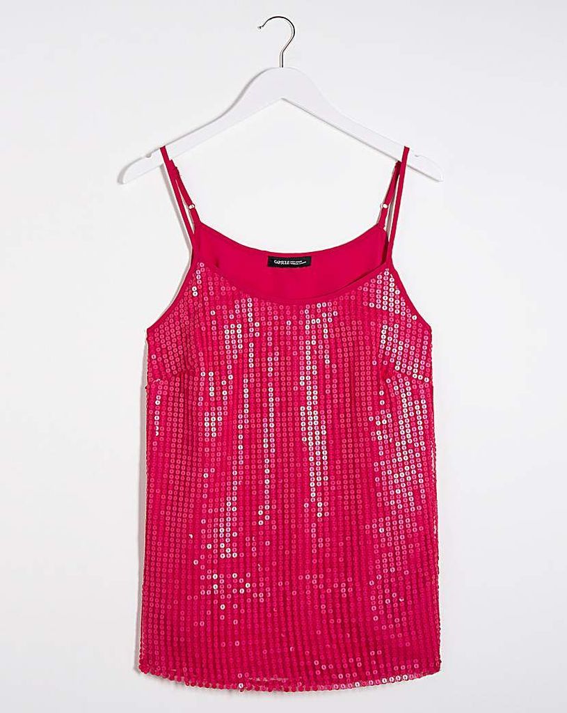 Bright Pink Sequin Strappy Cami Top