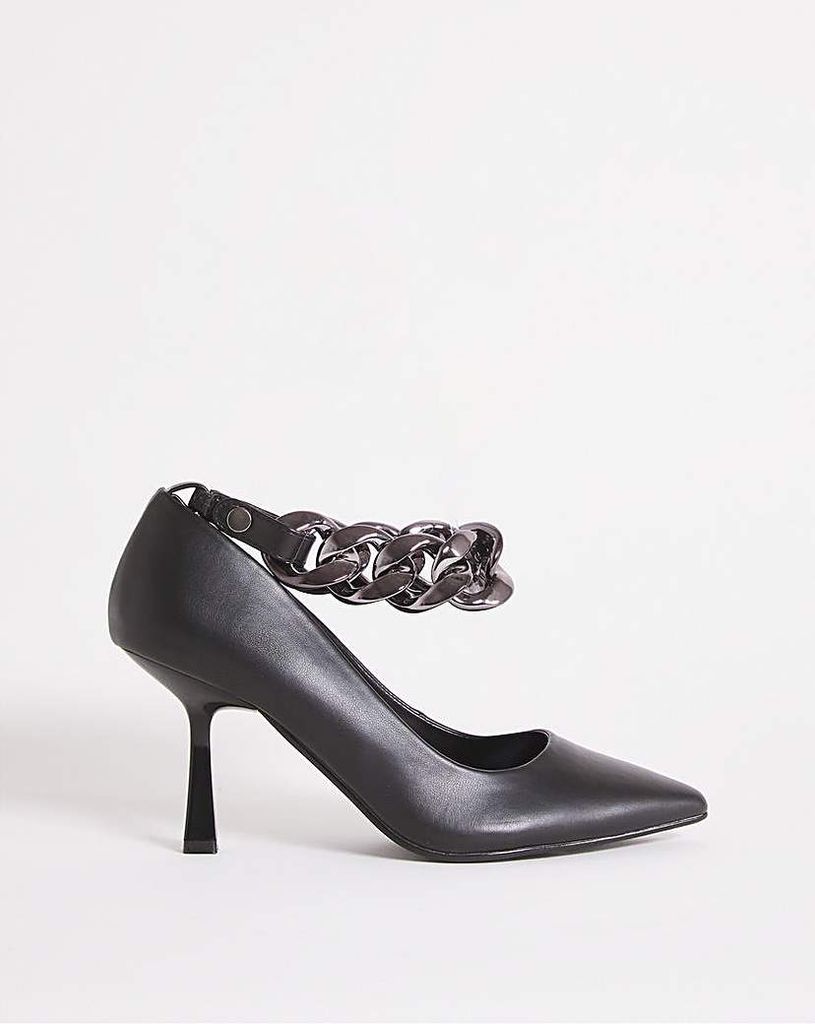 Ankle Chain Heeled Court Shoes Ex Wide