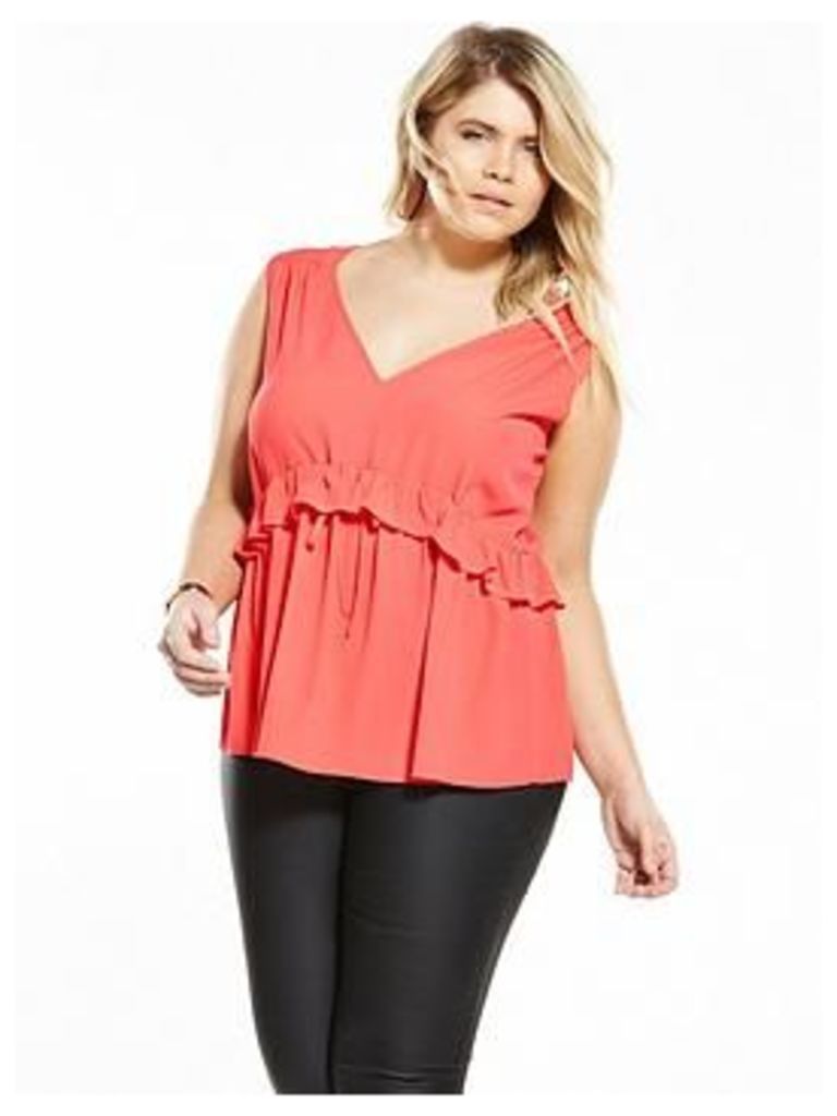 Lost Ink Curve Top With Frill Waist