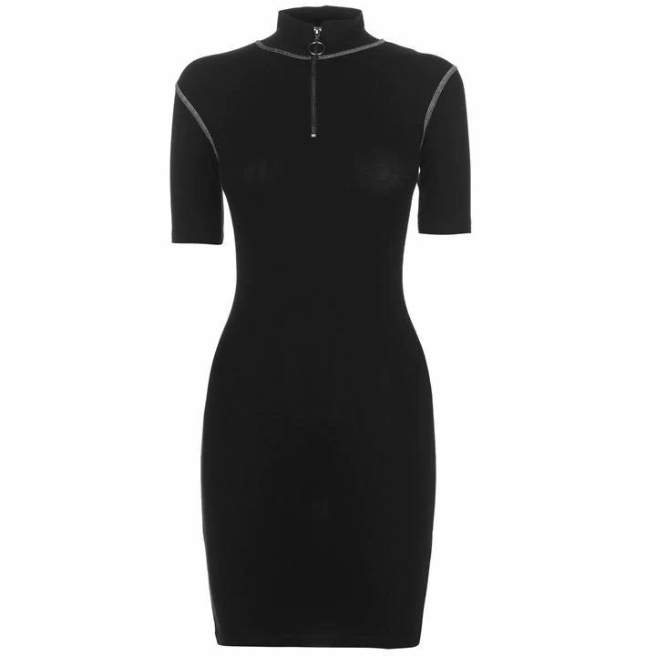 Zip Bodycon Dress - Black