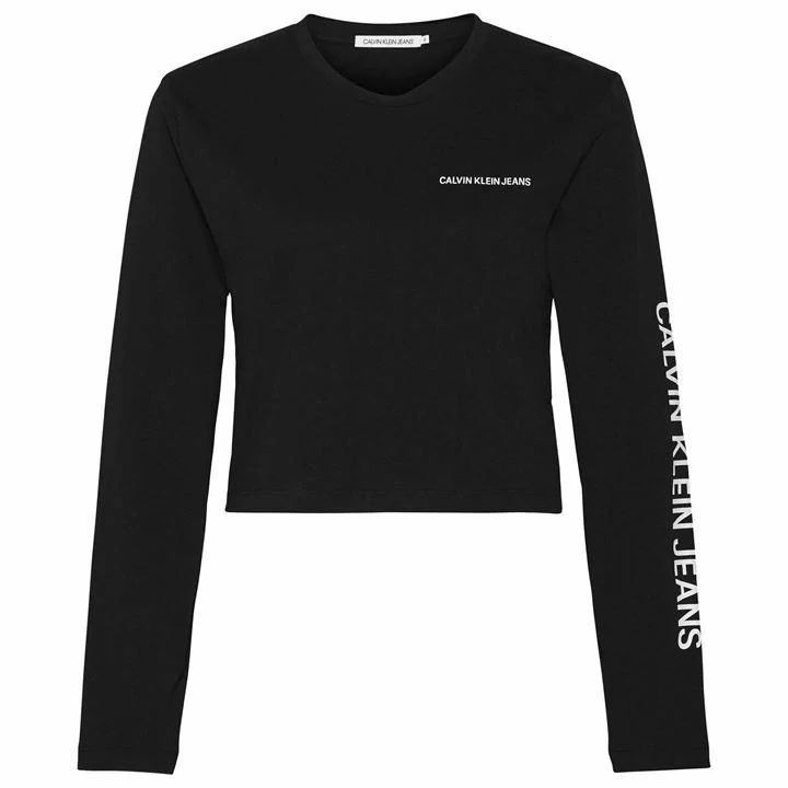 Long Sleeve Crop Institutional T Shirt - CK Black