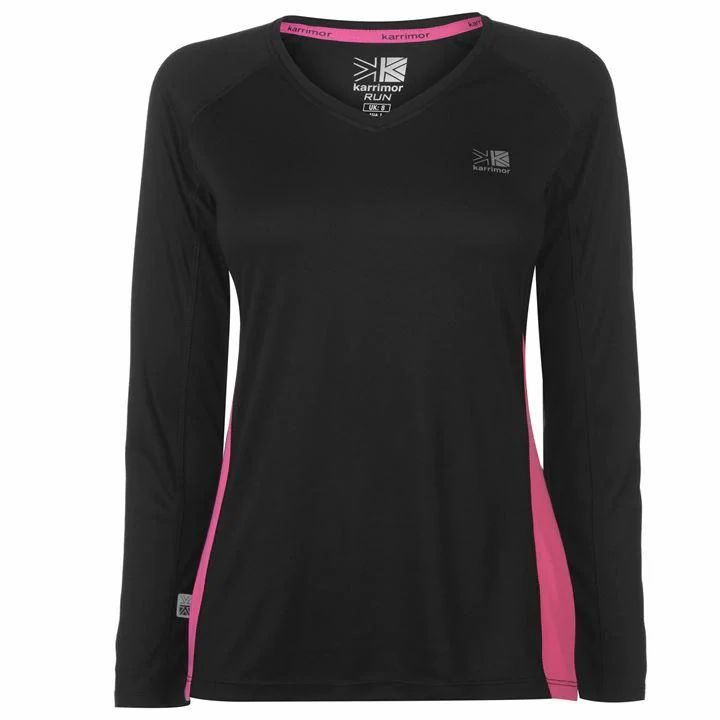 Long Sleeve Running T Shirt Ladies - Black/Pink