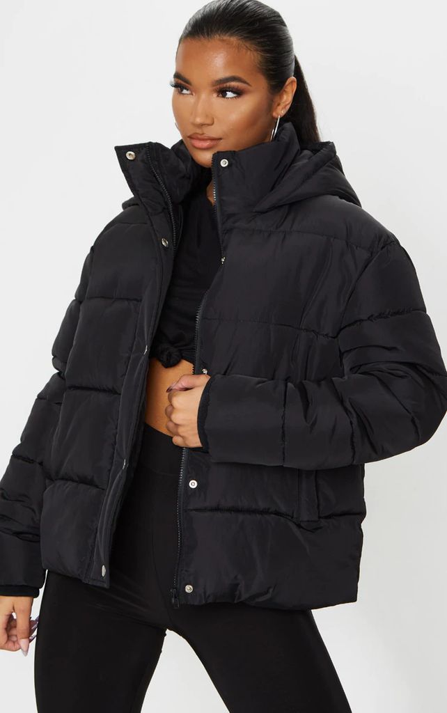 Black Hooded Puffer Jacket, Black