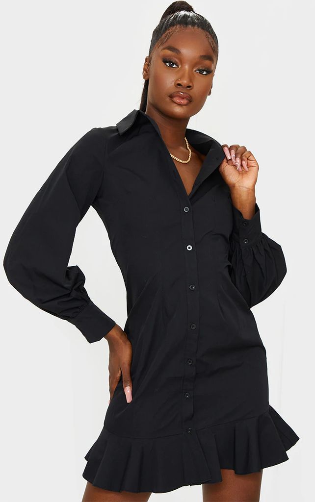 Tall Black Frill Detail Shirt Dress, Black