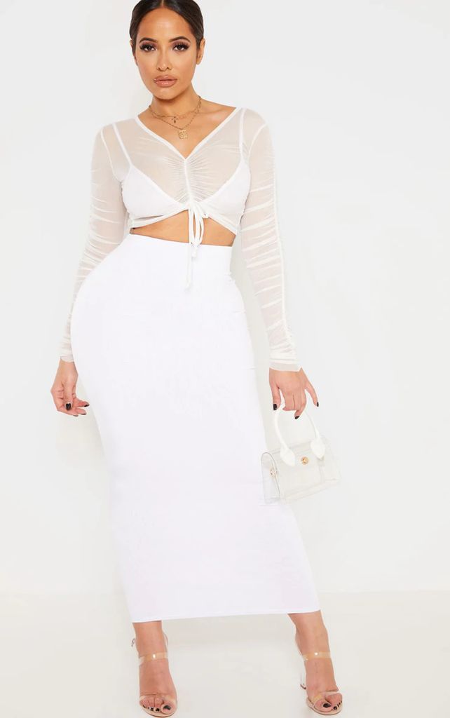 Shape White Slinky Midaxi Skirt, White