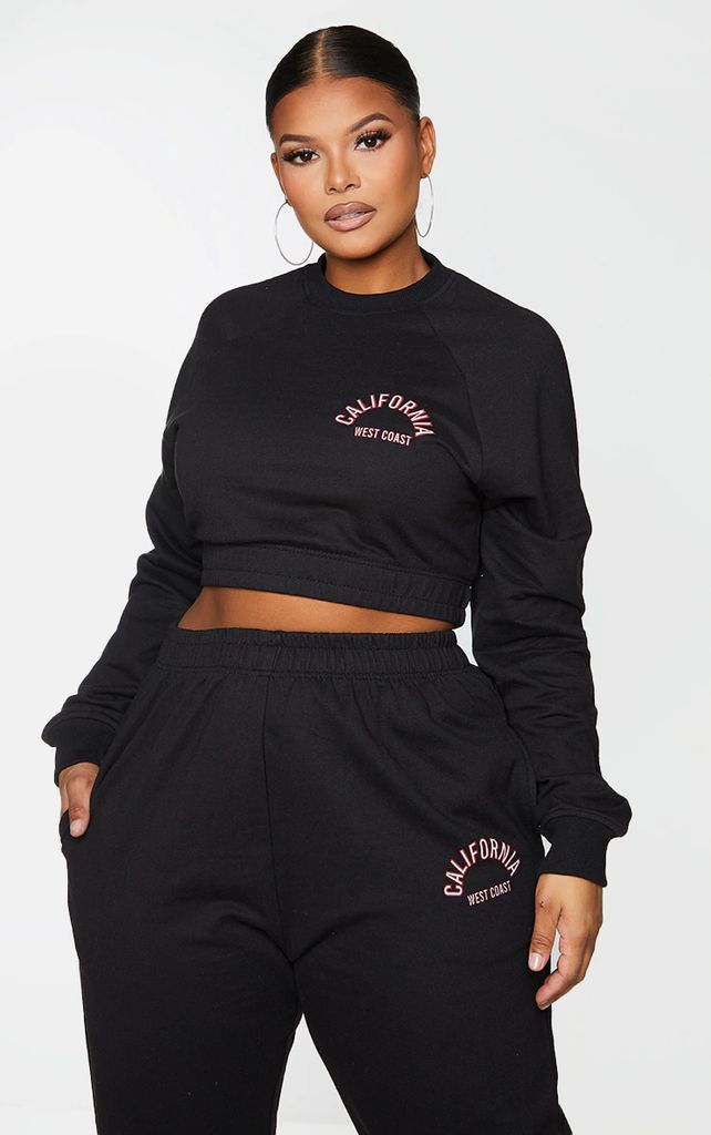 Plus Black California Cropped Sweatshirt, Black