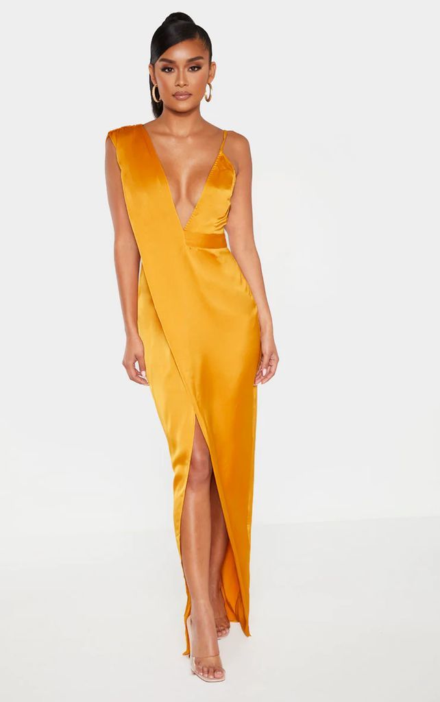 Mustard Asymmetric Drape Detail Maxi Dress, Mustard