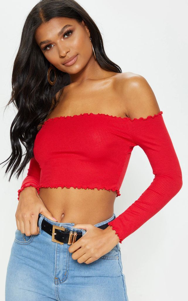 Red Frill Edge Crop Top, Red