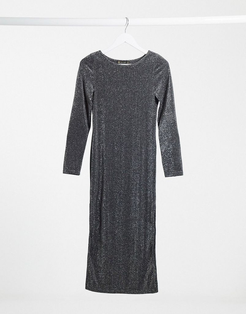 long sleeve glitter midi dress in grey