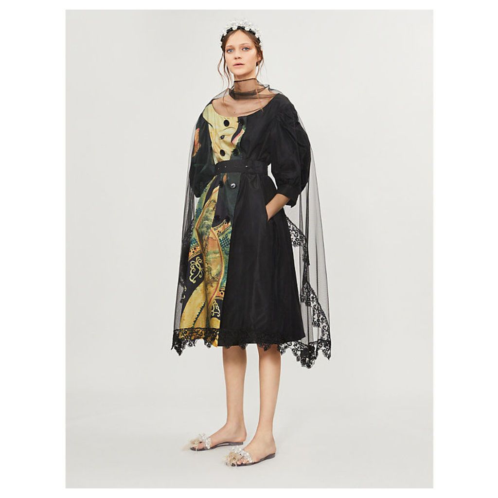 Concubine-print silk and tulle coat