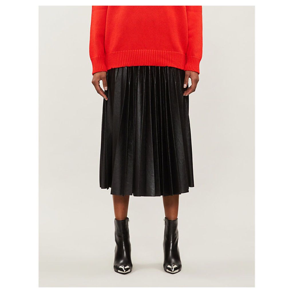 Pleated faux-leather skirt