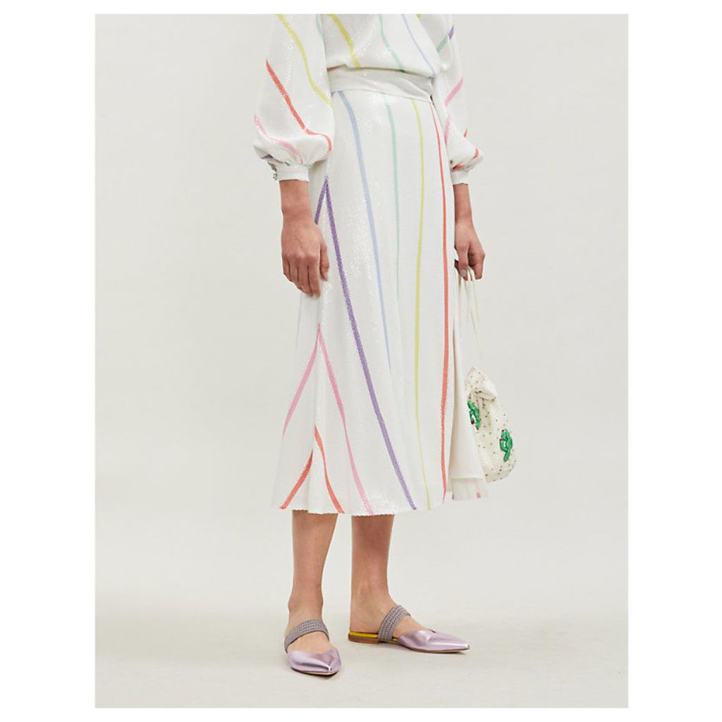 Astrid split-hem high-waist striped sequinned midi skirt