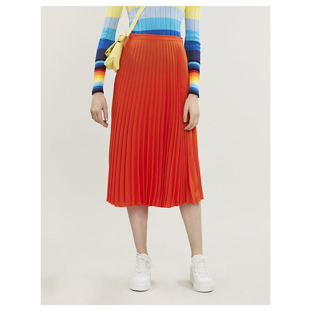Pleated A-line high-waist crepe midi skirt