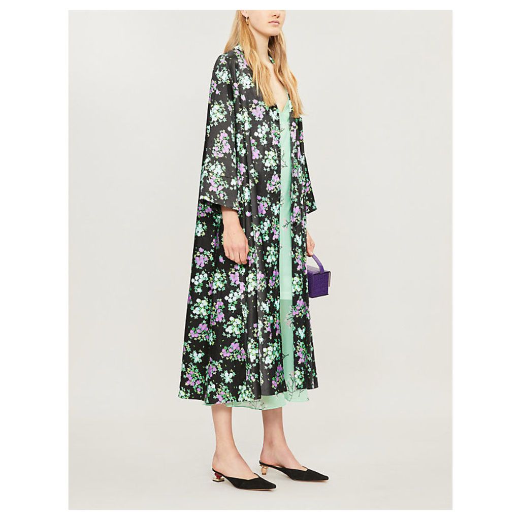 Sofia floral-print satin coat