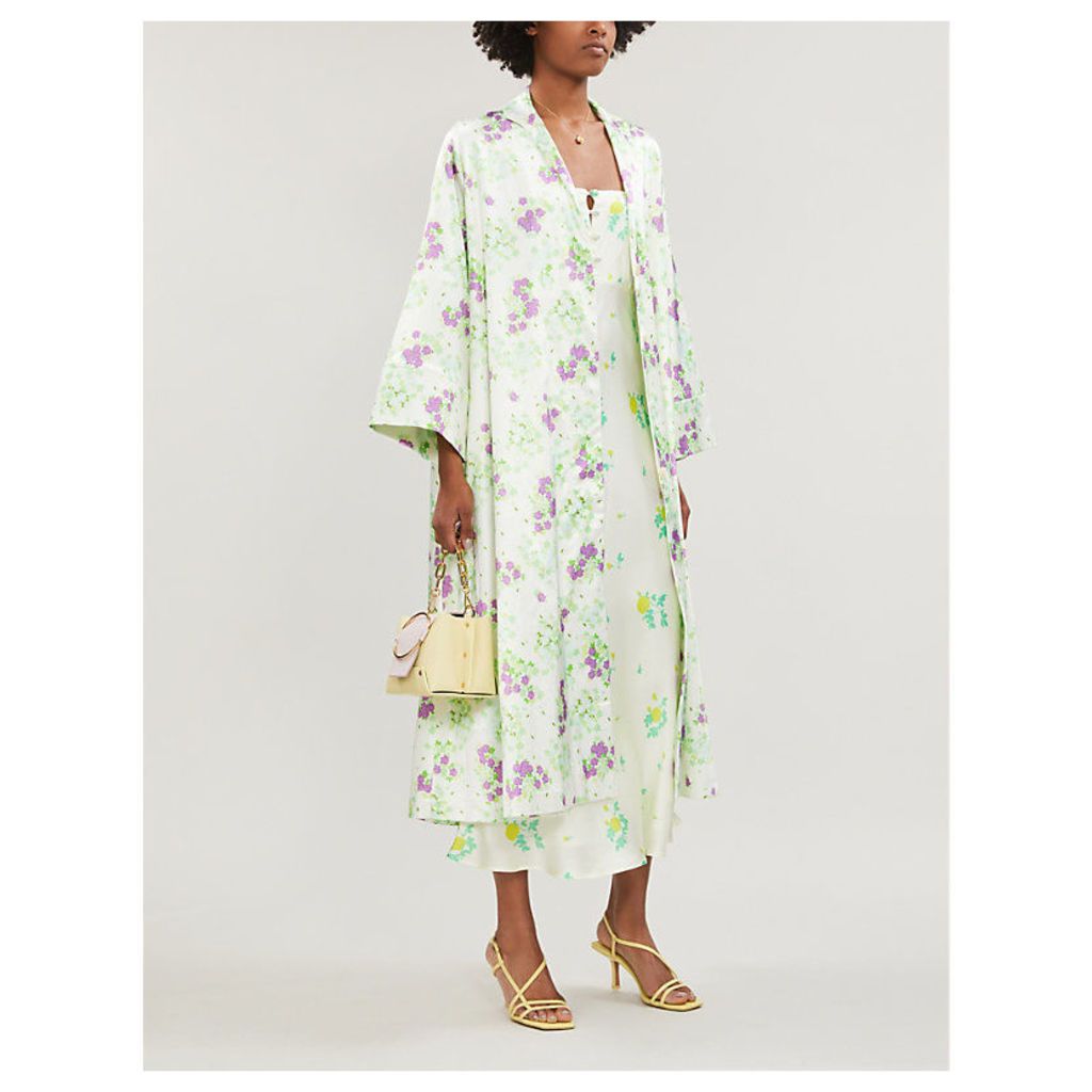 Sofia floral-print satin coat