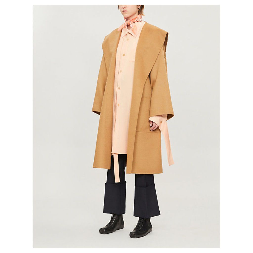 Hooded wool and cashmere-blend wrap coat
