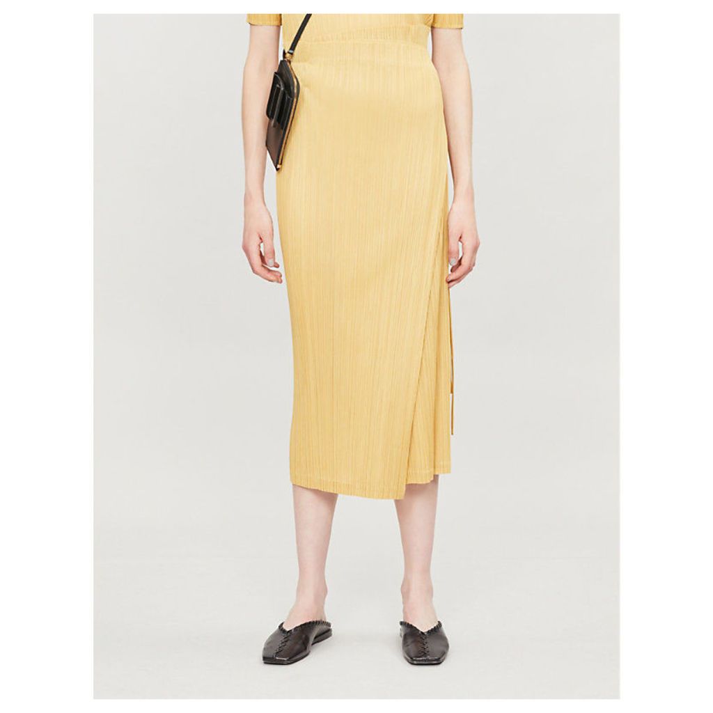 High-waist pleated woven midi skirt