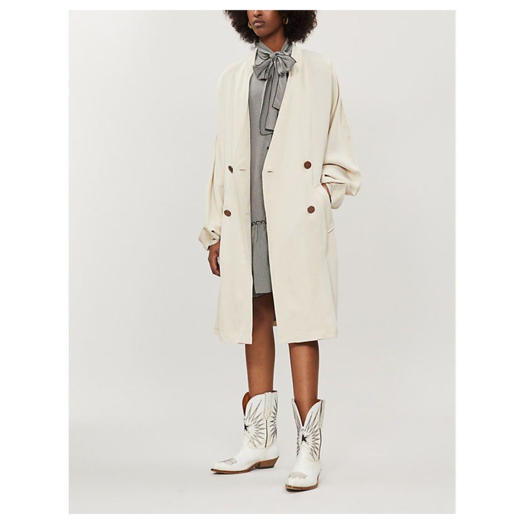 V-neck oversized double-breasted twill trench coat