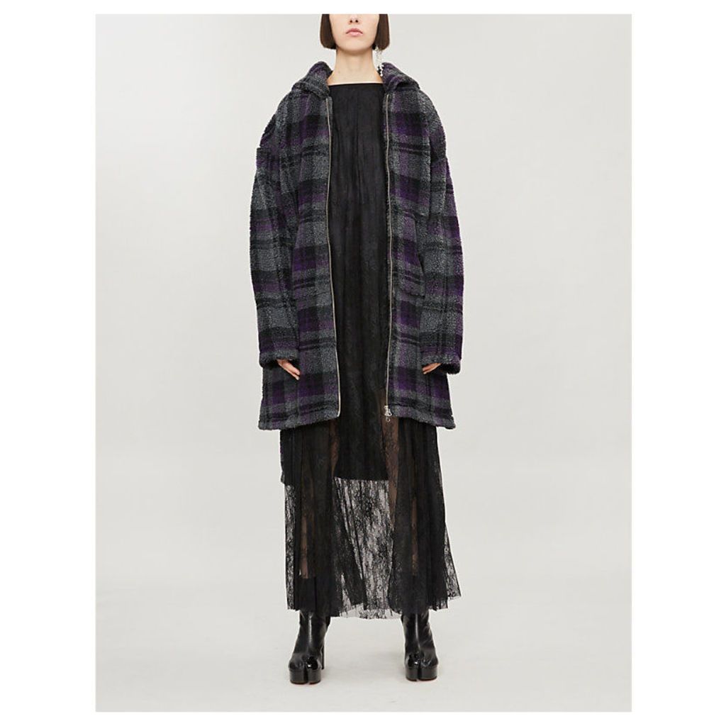 Checked hooded jersey coat