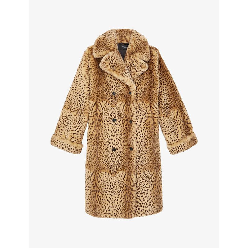 Double-breasted animal-print faux-fur coat