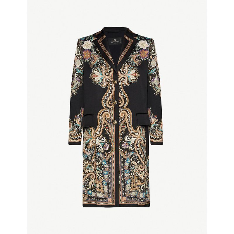 Paisley-print silk-twill coat