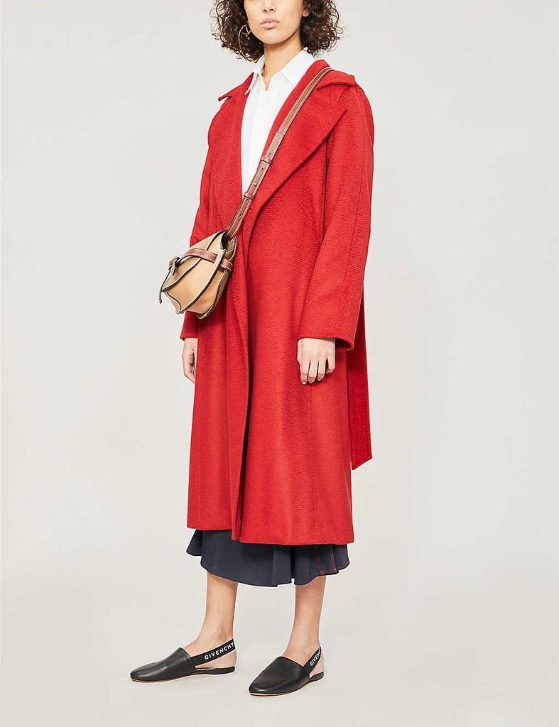 Ladies Red Textured Elegant Manuela Camel Hair Coat, Size: 10