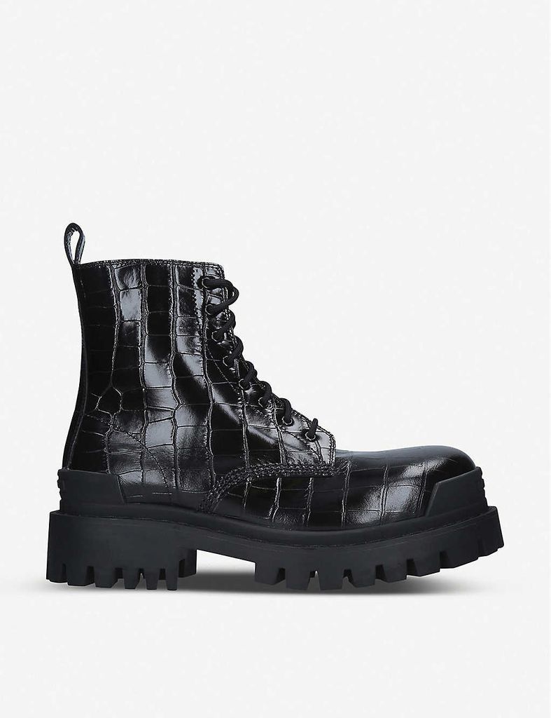 Strike croc-embossed leather platform ankle boots, Size: EUR 36 / 3 UK WOMEN
