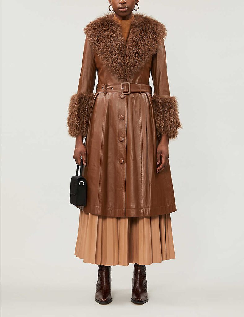 Foxy shearling-trimmed leather coat