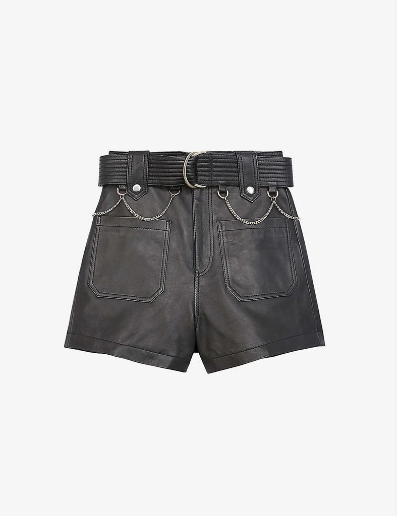 Belted high-rise leather shorts