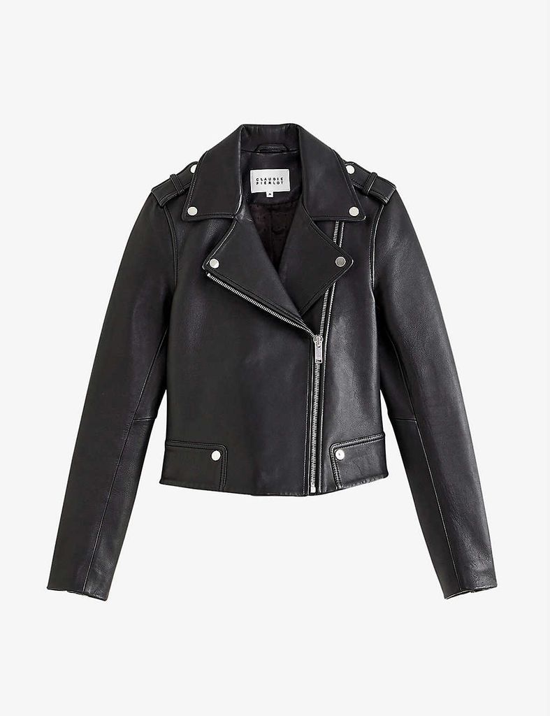 Biker-collar leather jacket