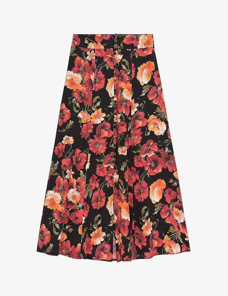 Silk floral-print skirt