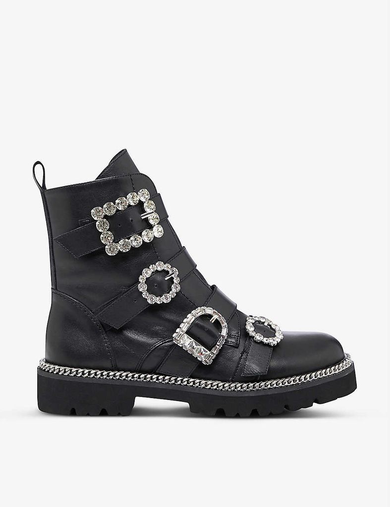Pagola jewel and chain-embellished leather ankle boots