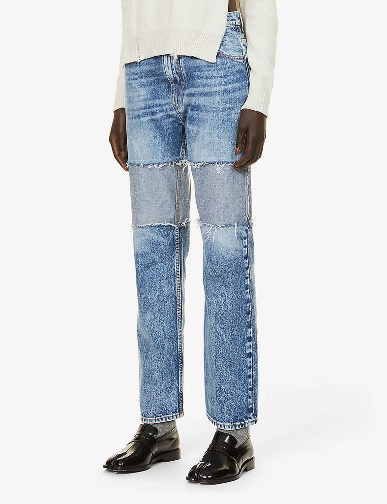 Reverse-panel straight-leg high-rise jeans