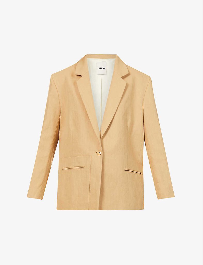 Leaf single-breasted cotton and linen-blend blazer