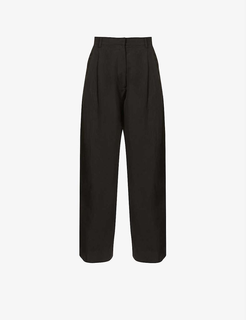 Lupin wide high-rise silk and linen-blend trousers