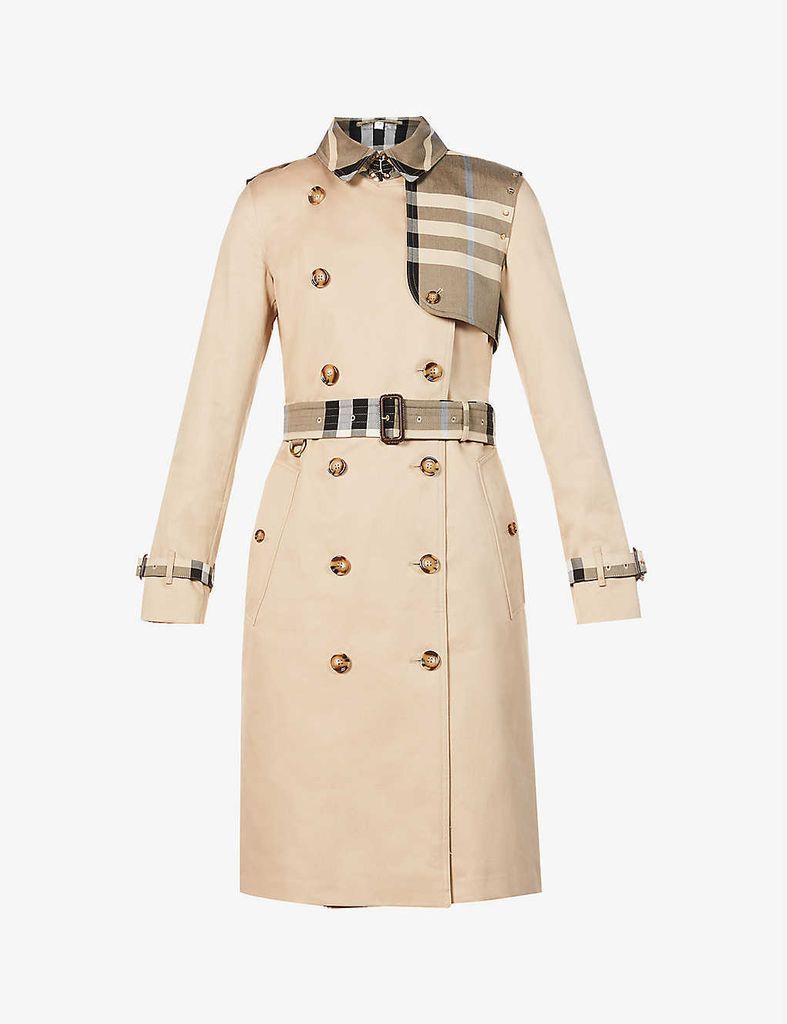Checked-panel cotton trench coat