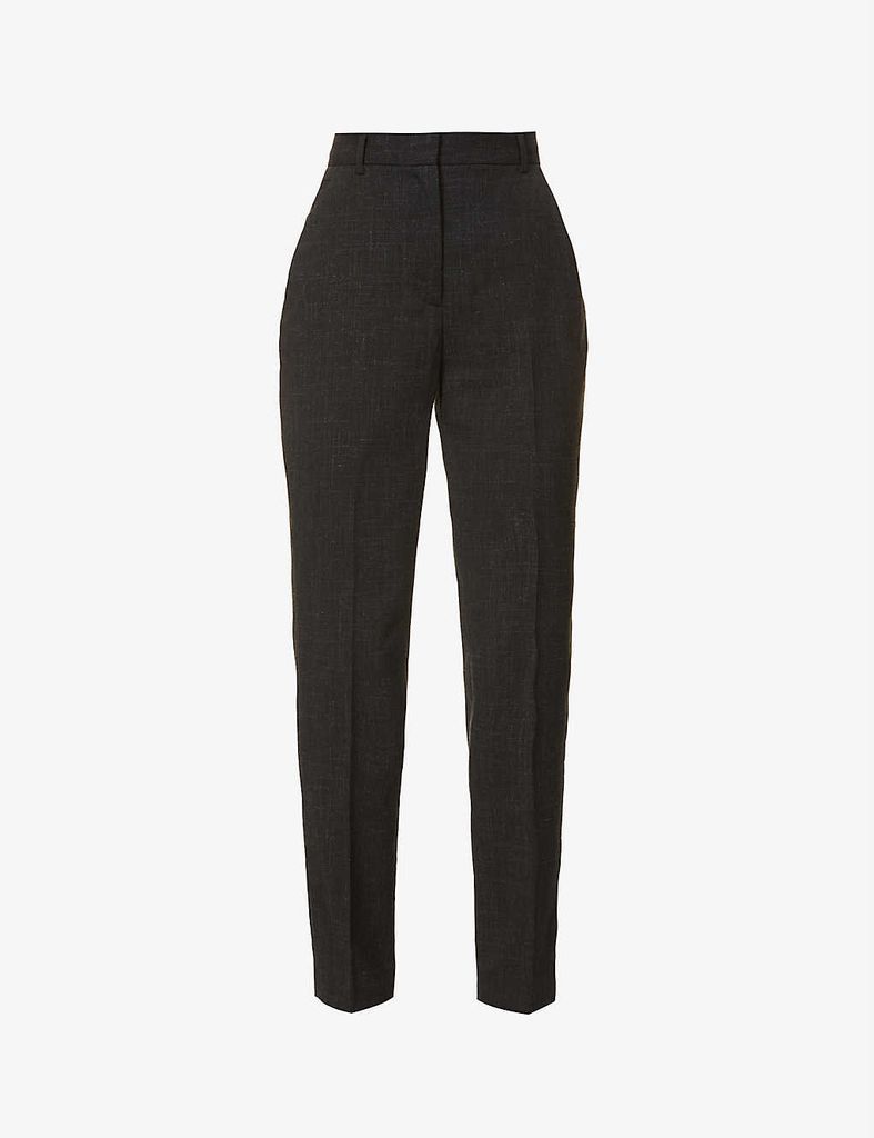 Tapered mid-rise wool and linen-blend suit trousers