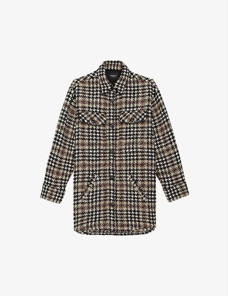 Houndstooth checked woven coat