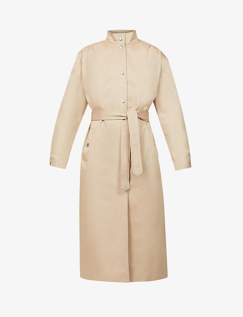 High-neck relaxed-fit cotton-twill trench coat