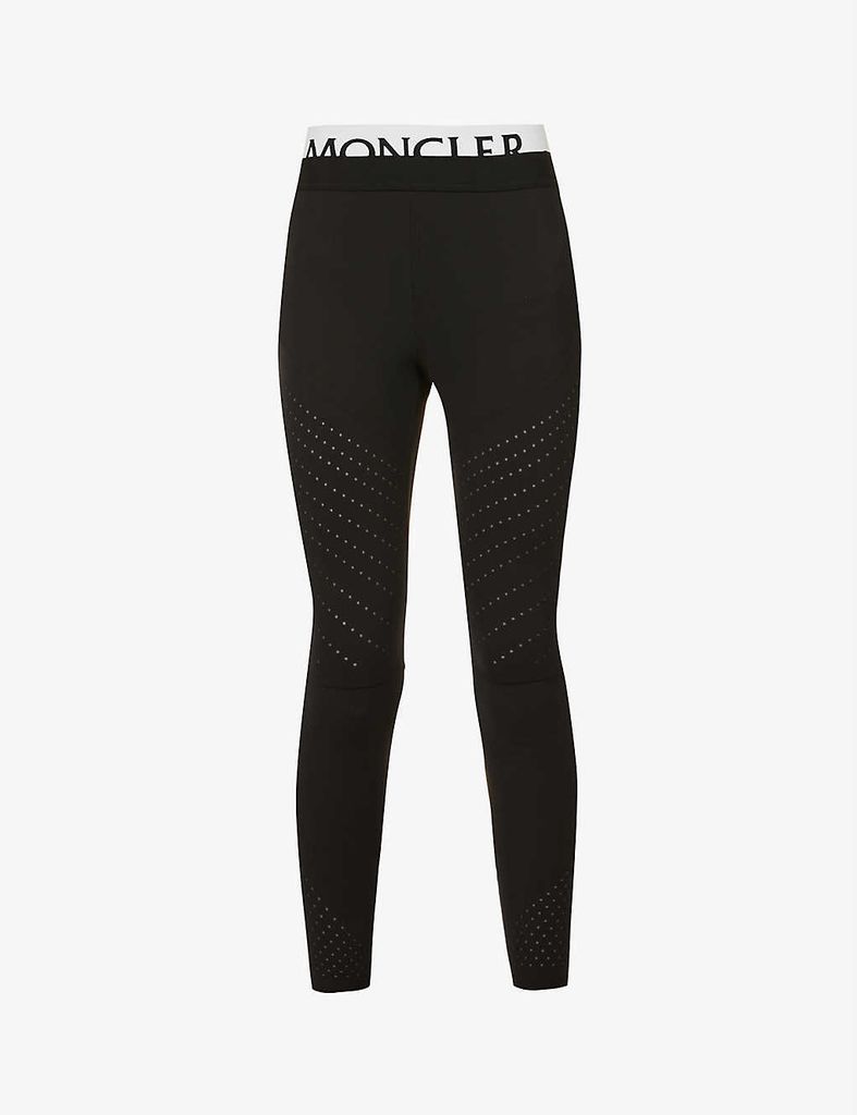 Logo-print fitted mid-rise stretch-jersey leggings