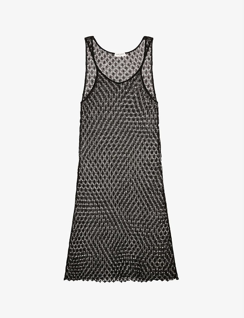 Semi-sheer crochet linen-blend maxi dress