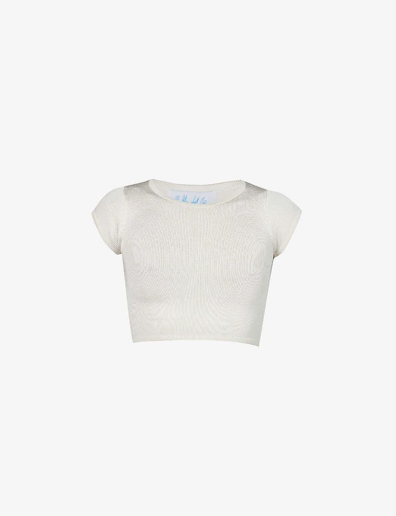 Cropped stretch-woven T-shirt